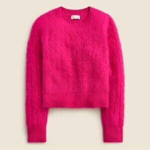 J Crew Brushed Cashmere Shrunken Cable knit Crewneck Sweater Brilliant Berry XXS